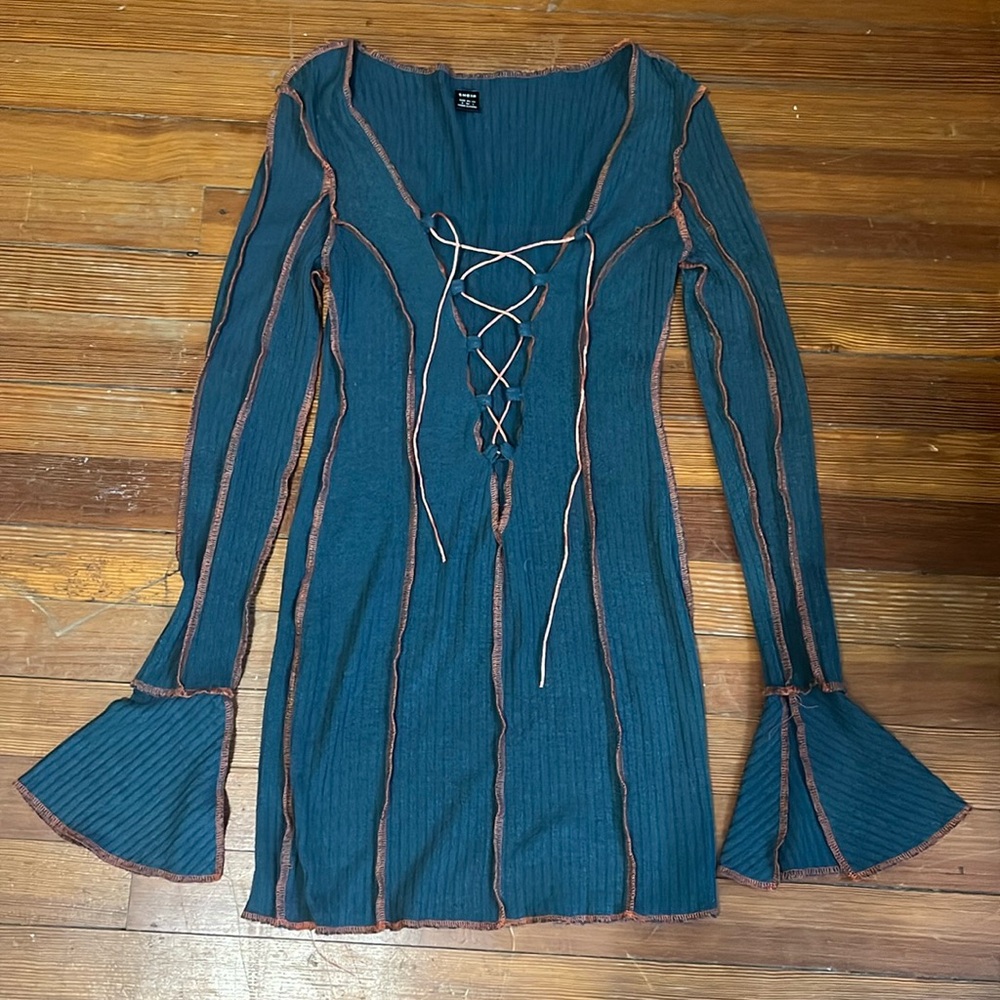 Shein lace up  top stitched bodycon dress